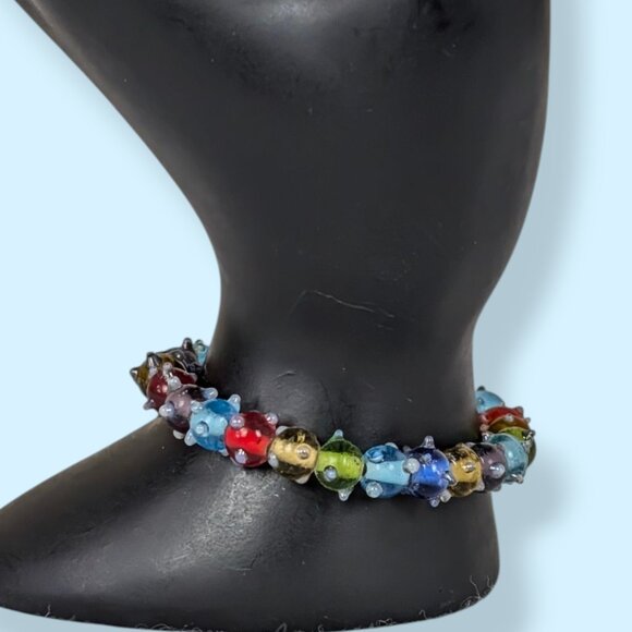Colourful Bumpy Glass Beaded Stretch Bracelet - Picture 1 of 4